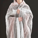 Heated 50x70 Faux Long Fur Electric Throw Blanket Blush/Grey