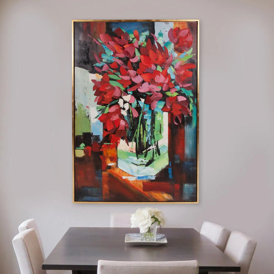 Red Tulips In Vase Hand Painted Original Art