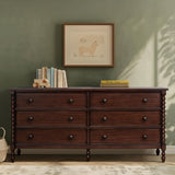 70"W 6-Drawer Large Spindle Wood Dresser, Morocco Brown *