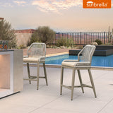 PURPLE LEAF Patio Sunbrella Bar Stools Set of 2  Rattan Bar Aluminum Bar Stool Outdoor Barstools with Back and Cushion for Garden Kitchen Island
