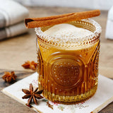 10oz Amber Ribbed Floral Retro Drinking Glass Set