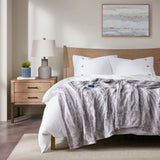 Heated 50x70" Faux Long Fur Electric Throw Blanket, Grey
