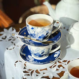 Mizuki Blue Porcelain Teacup & Saucer Set of 4