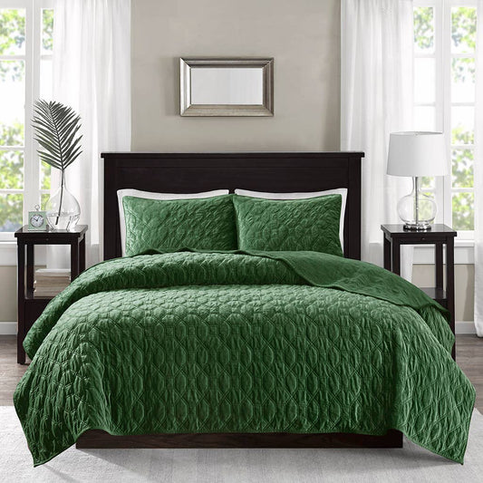 Velvet 3-Piece Quilt Set, Green
