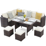 7‑Piece Pe Wicker Outdoor Dining Sectional Sofa Set