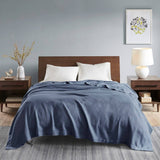All-Season Egyptian Cotton Woven Bedding Blanket, Navy Blue