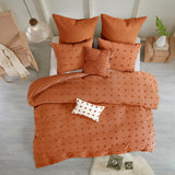 Chenille Poms Cotton Comforter/Duvet Cover Set, Rust