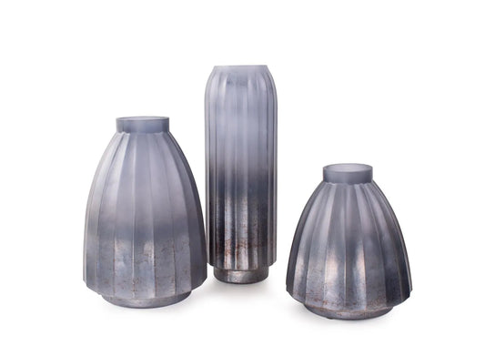 Cool Ice Blue Ribbed Vessel- Tall