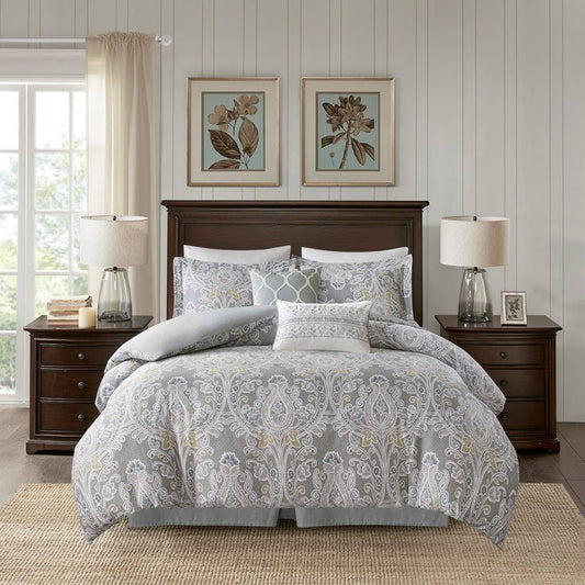 Grey Boho Damask 6-Piece Comforter/5-Piece Duvet Set