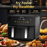 10QT Large Dual Zone Air Fryer, Double Basket Air Fryer with 2×5QT Baskets, Digital Full Touchscreen Easy-Panel, SyncCook Function, Cook 2 Dishes at Once for 4-6 Family,1700W