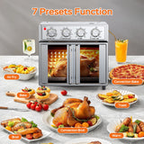 PlumChef 29.5QT Large Capacity French Door Air Fryer Toaster Oven, 7-in-1 Countertop Convection Oven with 7 Preset Menus, 1700W, Stainless Steel