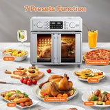 PlumChef 29.5QT Large Capacity Air Fryer Toaster Oven, 14 Preset Menus, 7-in-1 Countertop Convection Oven with French Doors, 1700W, Stainless Steel
