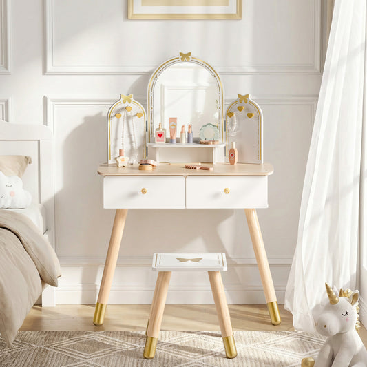 ROBUD Kids Vanity Table and Chair Set - White Gold