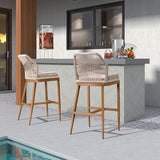 PURPLE LEAF Outdoor Bar Stools Wicker Rattan Bar Stools with Back Aluminum Outside Garden Patio Bar Chairs