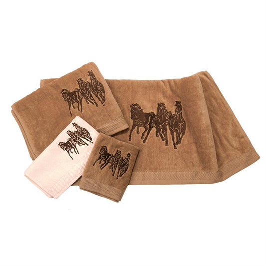 3-Horse Embroidered 3PC Towel Set, Mocha, 2 MOQ