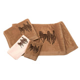 3-Horse Embroidered 3PC Towel Set, Mocha, 2 MOQ