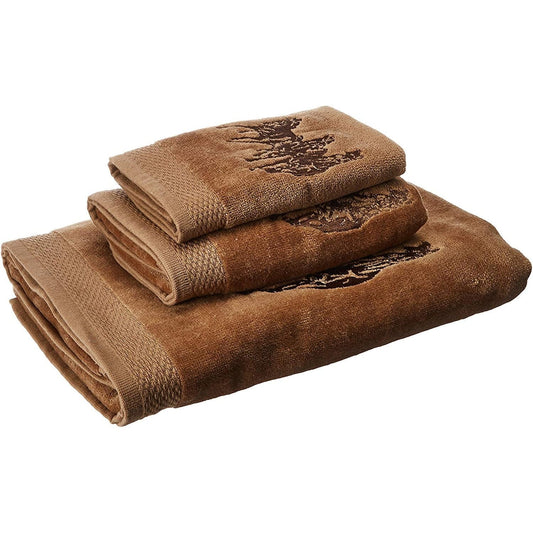 3-Horse Embroidered 3PC Towel Set, Mocha, 2 MOQ