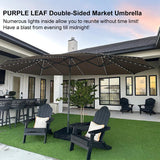PURPLE LEAF Double-Sided Market Umbrella with Light Large Patio Umbrellas with Base