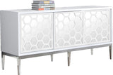 Zoey Contemporary Sideboard Buffet with Mirrored Inserts, White Lacquer Finish & Storage Space