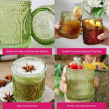 10 oz Green Retro Floral Ribbed Glasses Set of 6