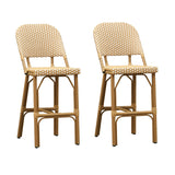 PURPLE LEAF Outdoor Bar Height Stools Set of 2 French Country Patio Rattan Bar Stool Chairs Outdoor Armless Barstools for Porch Garden Indoor Kitchen