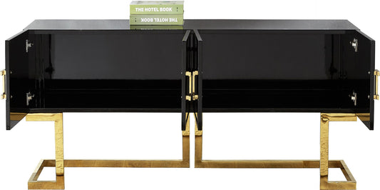 Beth Stainless Steel Modern Sideboard Buffet with Gold Trim for Chic Dining Room Storage