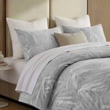 Stone-Washed Leaf Patterned Jacquard Duvet Set, Light Gray