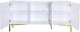 Collette Contemporary Sideboard Buffet with Gold Stainless Steel Base and Chevron White Lacquer Finish