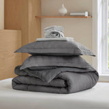 Wholesale Woven Striped Pleated Comforter Set, Charcoal