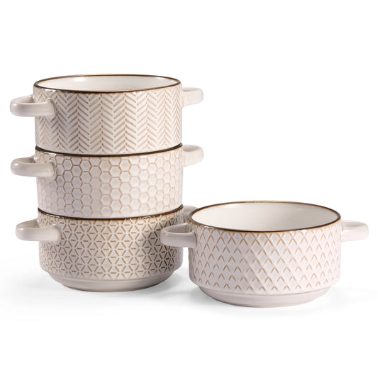 Kook Ceramic Soup Bowls with Handles, Set of 4