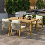 5-Piece Patio Dining Set, Acacia Wood Table and Chairs