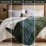 Plaid Velvety Shepra Heated Throw, Green