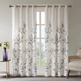 84"L Burnout Leaves Printed Curtain Panel, Grey [Set of 2]