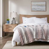 Heated 50x70 Faux Long Fur Electric Throw Blanket Blush/Grey