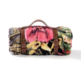 Black Floral Bouquet Throw Blanket with Holder