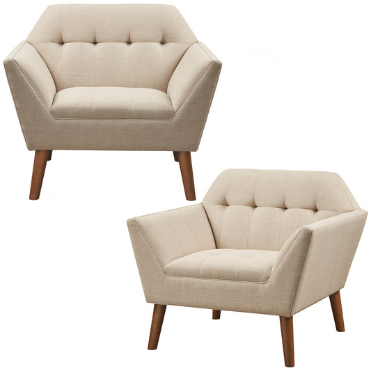 Modern Mid-Century Accent Arm Chair, Beige [Set of 2]