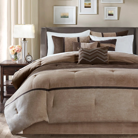 Palizzate Suede 7PC Comforter/6PC Duvet Cover Set, Brown