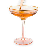 Colored Blush Pink & Gilded Rim Coupe Glass, Large 9oz