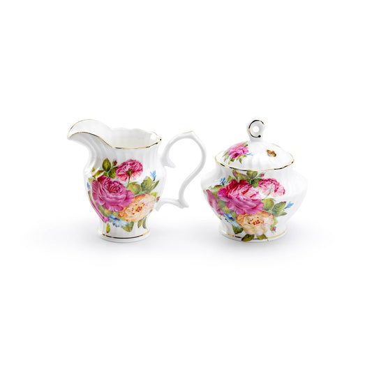 Gracie Bone China Sandra's Rose Sugar & Creamer Set