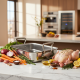 Mauviel Stainless Steel Roasting Pan With Rack And Brushed Cast Stainless Steel Handles, 15.7 x 11.8-In