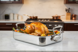 Mauviel Stainless Steel Roasting Pan With Rack And Brushed Cast Stainless Steel Handles, 15.7 x 11.8-In