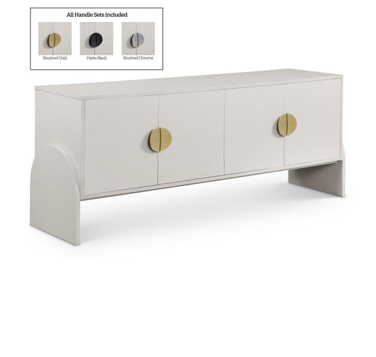 Beckwith Cream Sideboard: Stylish Buffet with Custom Handles, Linen Textured Finish & Modern Design