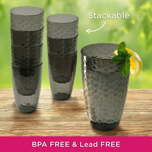 23 oz Smoke Gray Hammered Acrylic Cups Set of 8