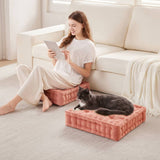 Tufted Chenille Square Floor Pillow Cushion, Dusty Peach