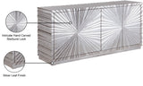 Silverton Contemporary Silver Leaf Sideboard with Hand-Carved Sunburst Design for Elegant Dining