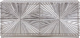 Silverton Contemporary Silver Leaf Sideboard with Hand-Carved Sunburst Design for Elegant Dining