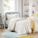 Diamond Quilted Ruffle Edge Comforter Set, Ivory