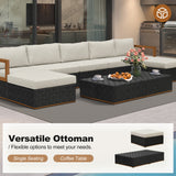 PURPLE LEAF Griffin U-shaped Patio Conversation Set Black with Cushion Pillows Ottoman and Premium Leather for Gathering Entertaining