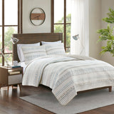 Farmhouse Microfiber Seersucker 3-Piece Quilt Set, Taupe
