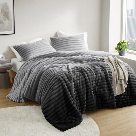 300GSM Fluffy Ribbed Plush Comforter Set,Grey Ombre